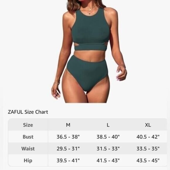 Zaful Women Two-Piece Swimsuit Medium Bikini Green High-Waisted Cutout Back Tie - Picture 6 of 6